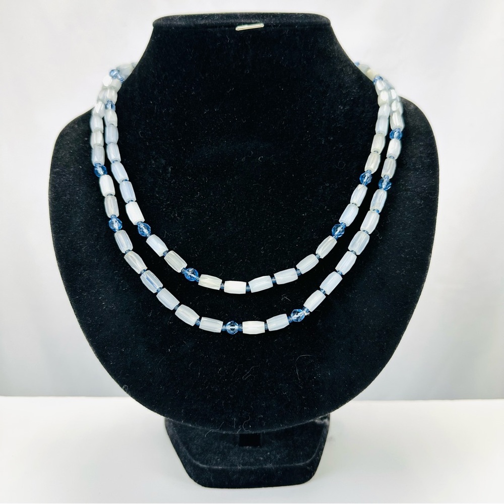 Vintage Czech satin beads 46” length blue